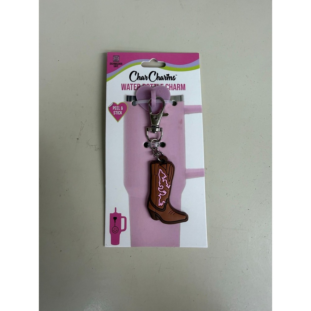 CharCharms Cowgirl Boot Water Bottle Charm Brown Pink Western Peel and Stick